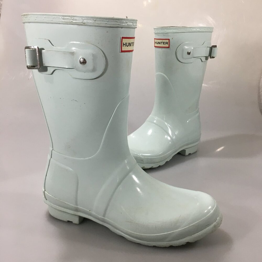 Hunter 8 Spearmint Lt Green Original Short Gloss Rubber Rain Boots Wellies